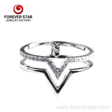 Silver CZ Jewelry Double V Shape Finger Ring